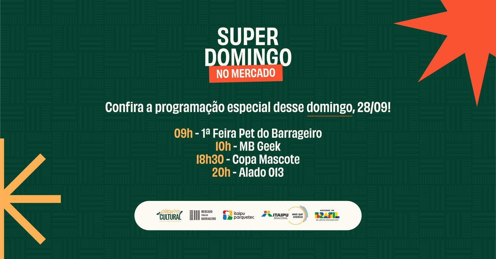 Mercado Público promove Super Domingo (28) com Feira Pet, MB Geek e Copa Mascote.